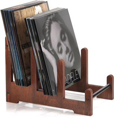 QILICZ Stojak na płyty gramofonowe 37 x 24 x 27 cm, drewniany, brązowy