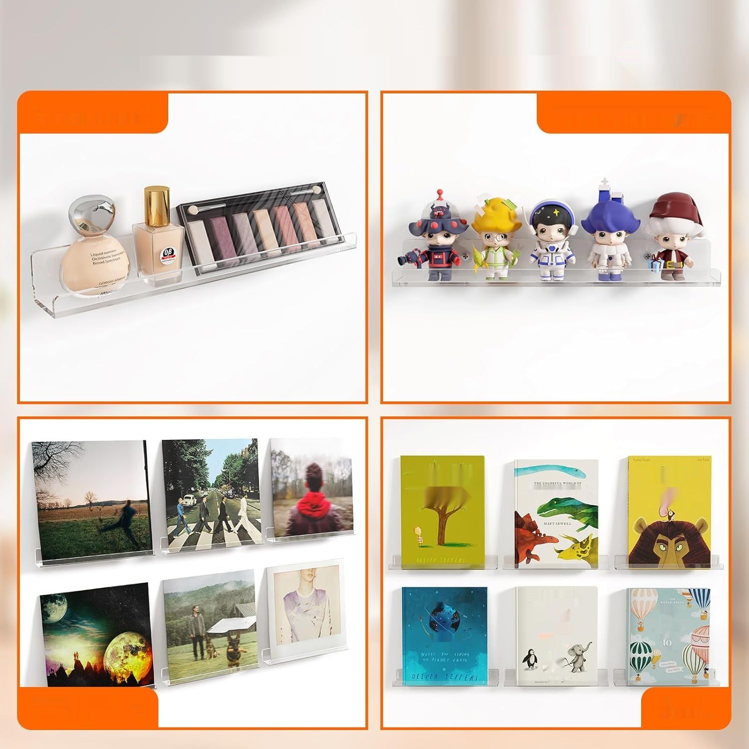 Lifewit przezroczyste półki ścienne na płyty winylowe 12" – zestaw 4 sztuki