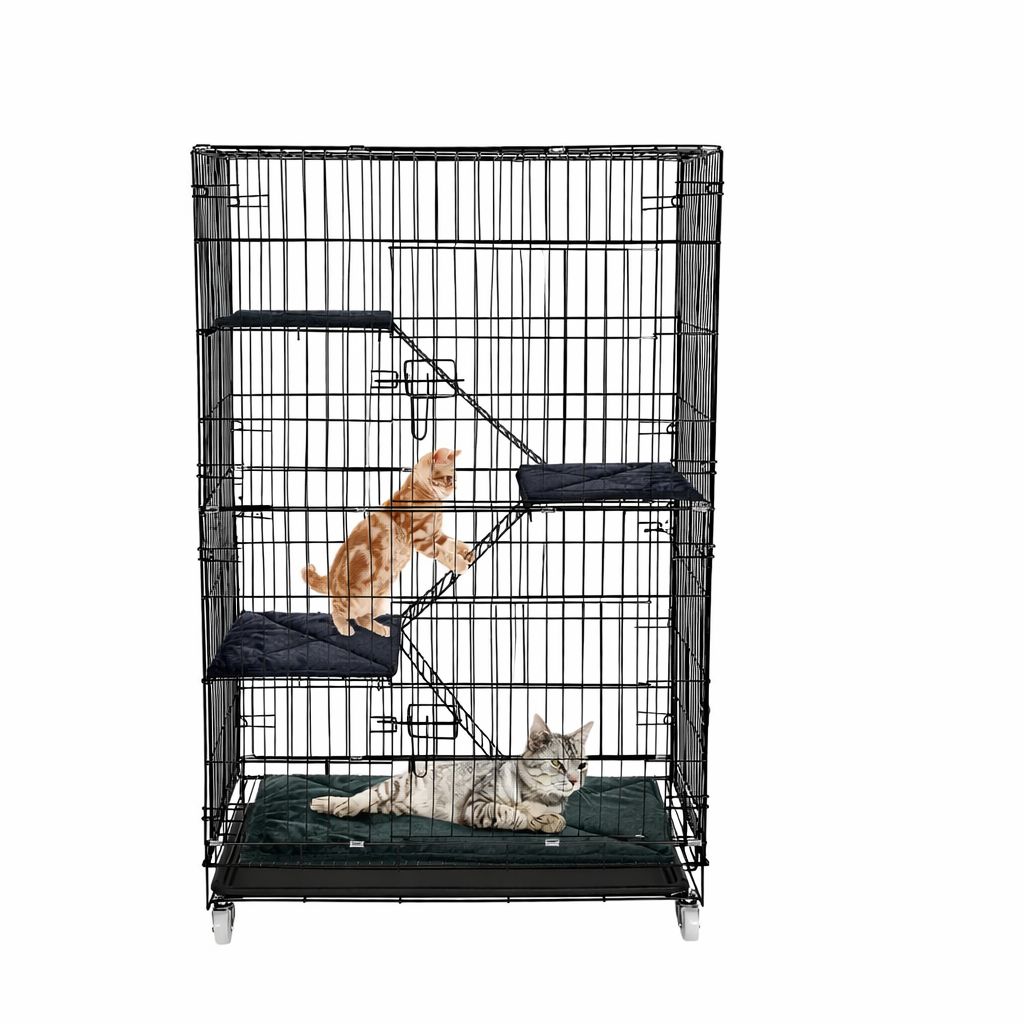 Duża, składana klatka dla kotów 4‑poziomowa z kółkami 90 x 57 x 125 cm