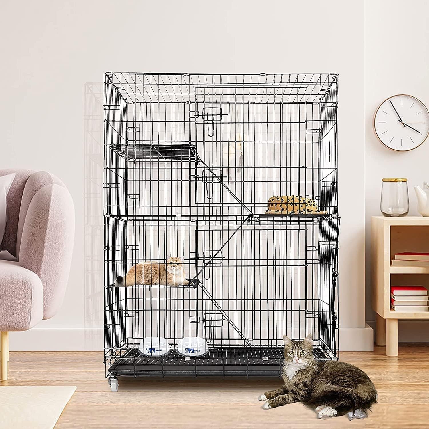 Duża, składana klatka dla kotów 4‑poziomowa z kółkami 90 x 57 x 125 cm
