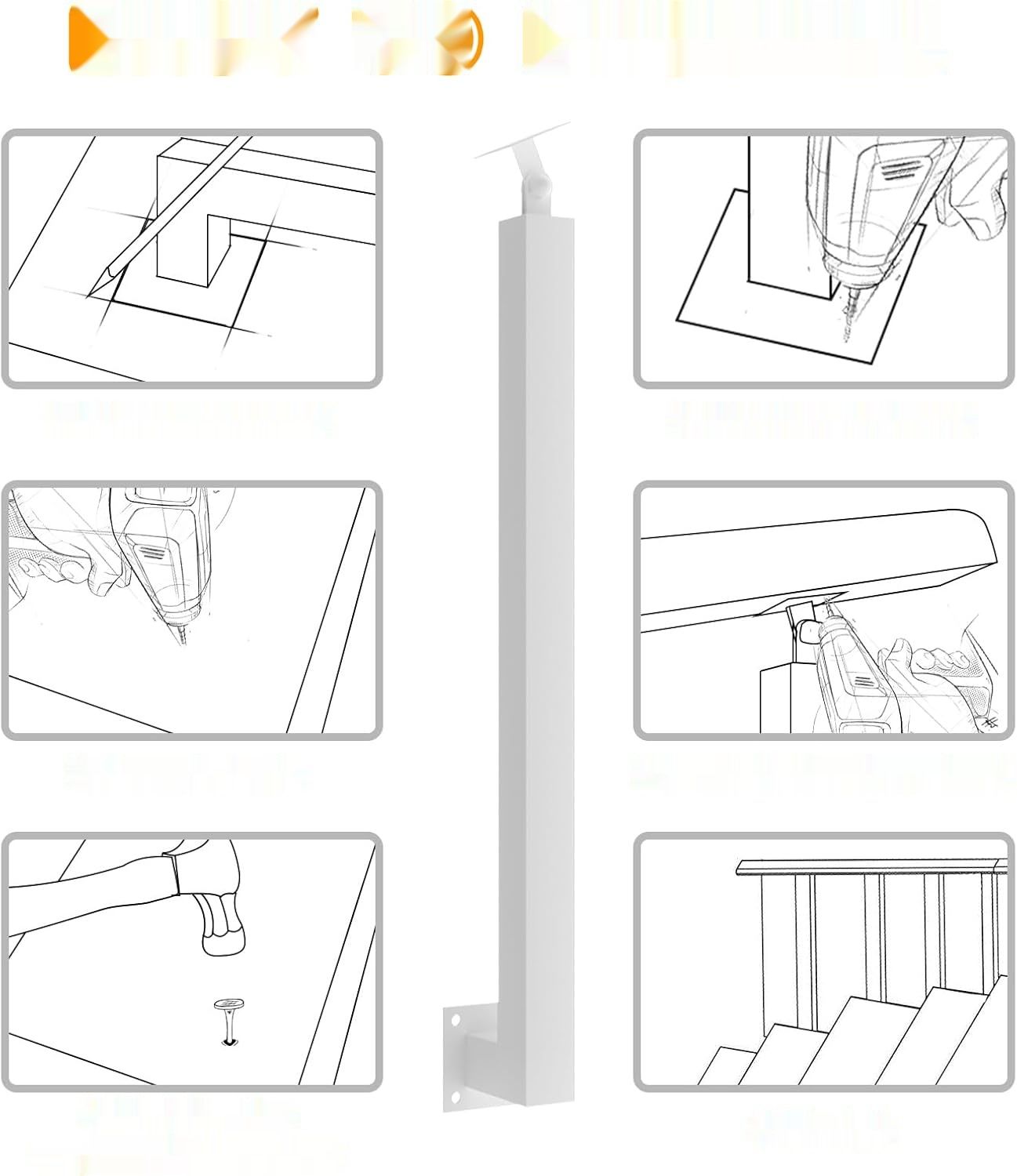 изменить на золото!!     Kwadratowe słupki poręczy schodowych: 270-stopniowe regulowane metalłe