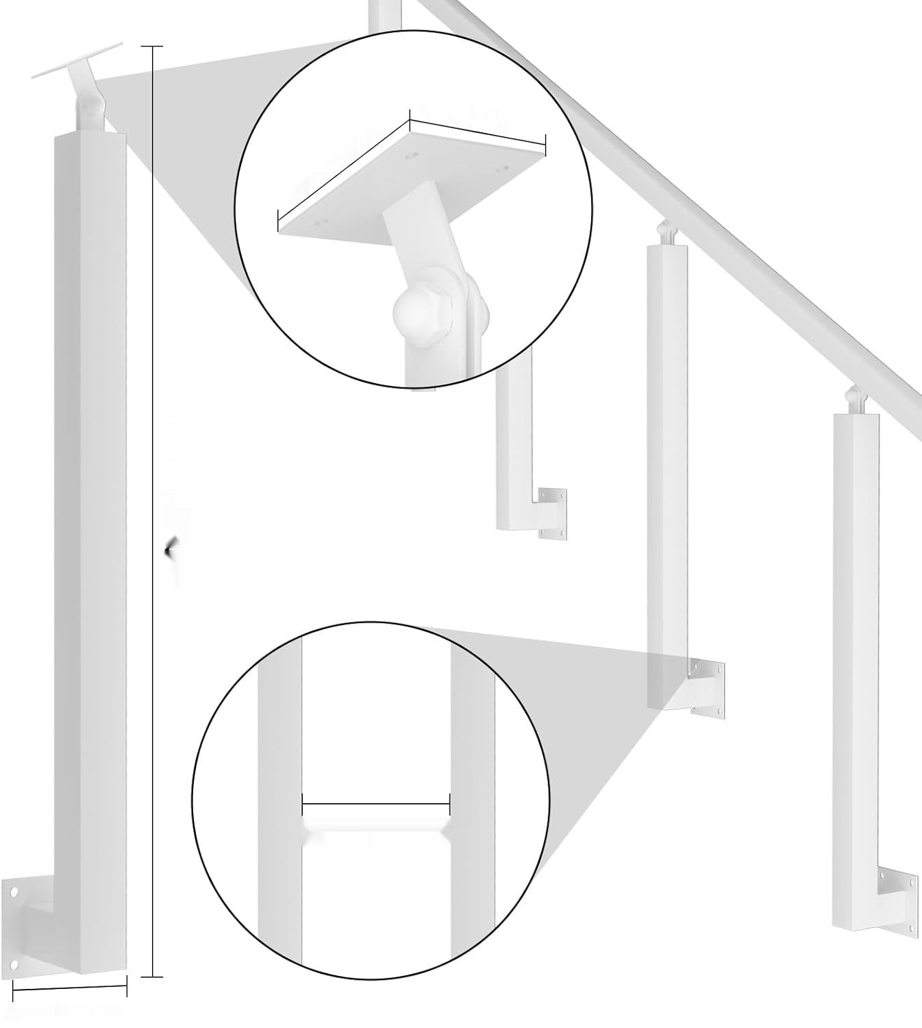 изменить на золото!!     Kwadratowe słupki poręczy schodowych: 270-stopniowe regulowane metalłe