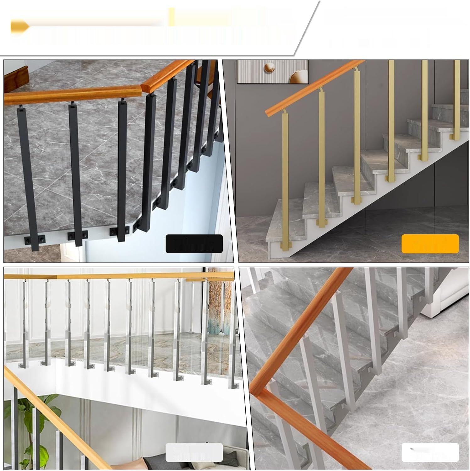 изменить на золото!!     Kwadratowe słupki poręczy schodowych: 270-stopniowe regulowane metalłe