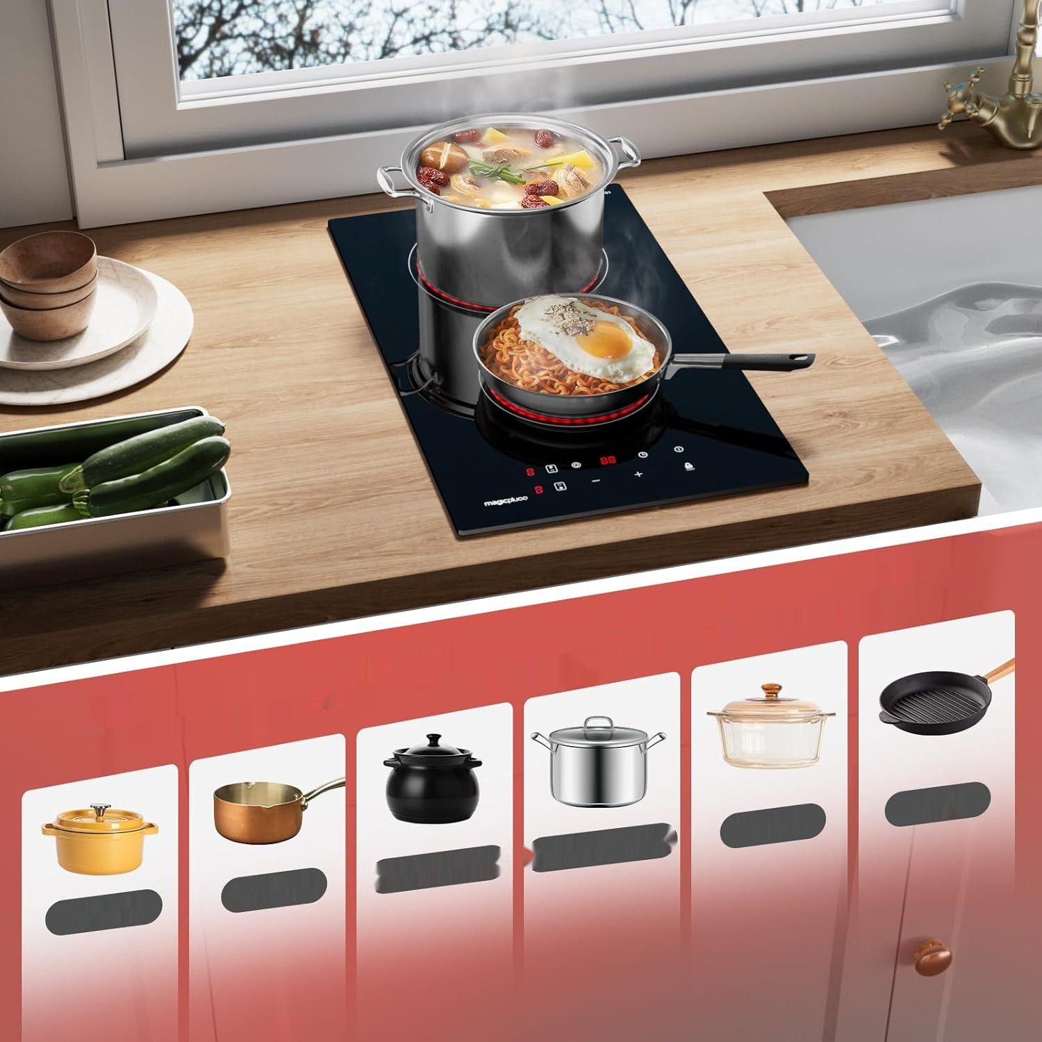 magicplux Płyta ceramiczna 2‑strefowa, 3400 W, 29,5 cm, 9 poziomów mcy