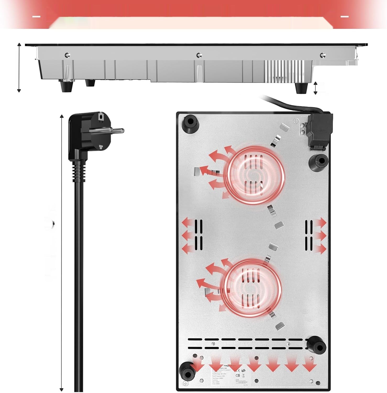 magicplux Płyta ceramiczna 2‑strefowa, 3400 W, 29,5 cm, 9 poziomów mcy