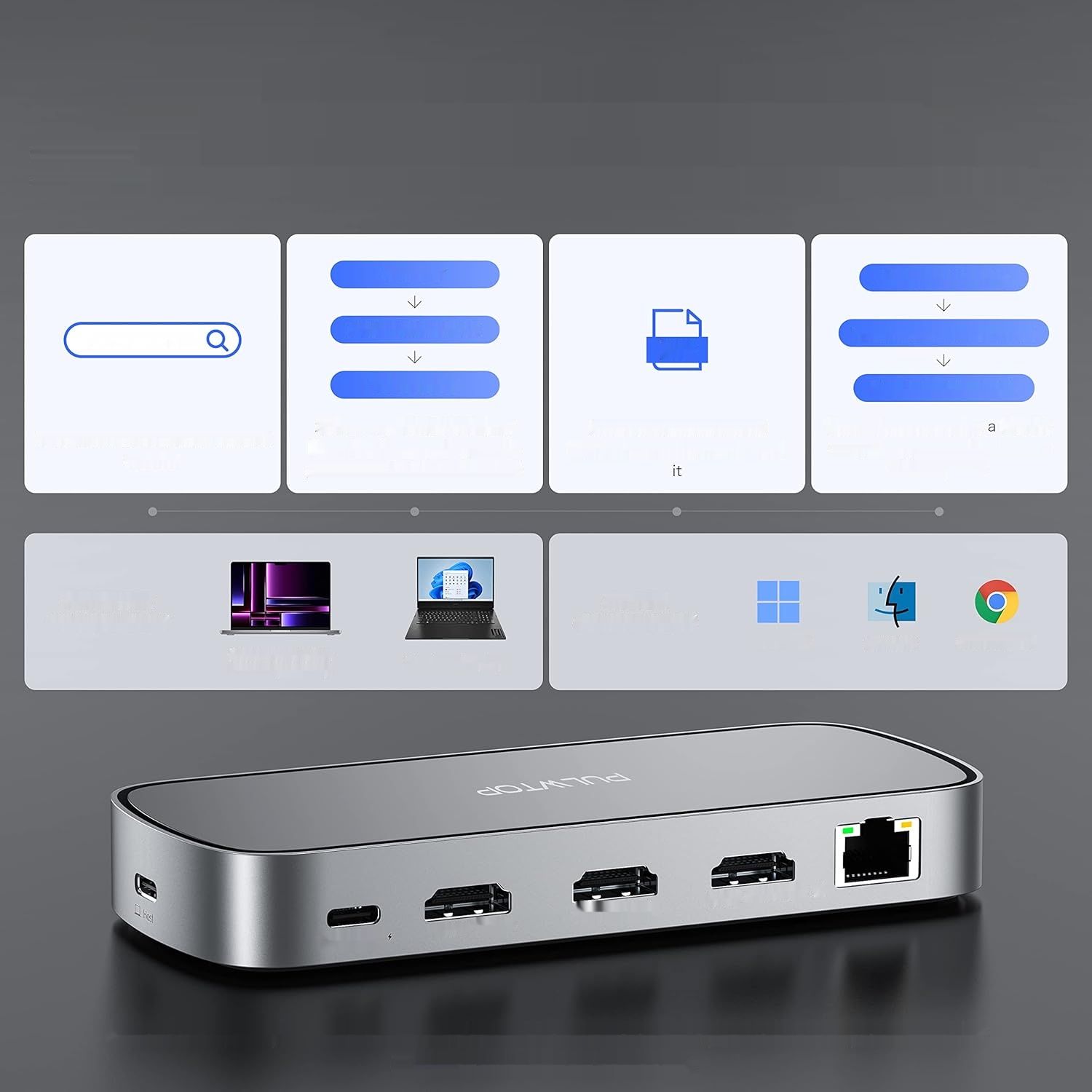 Stacja dokująca 9 w 1, USB-C z potrójnym wyświetlaniem, koncentrator 3