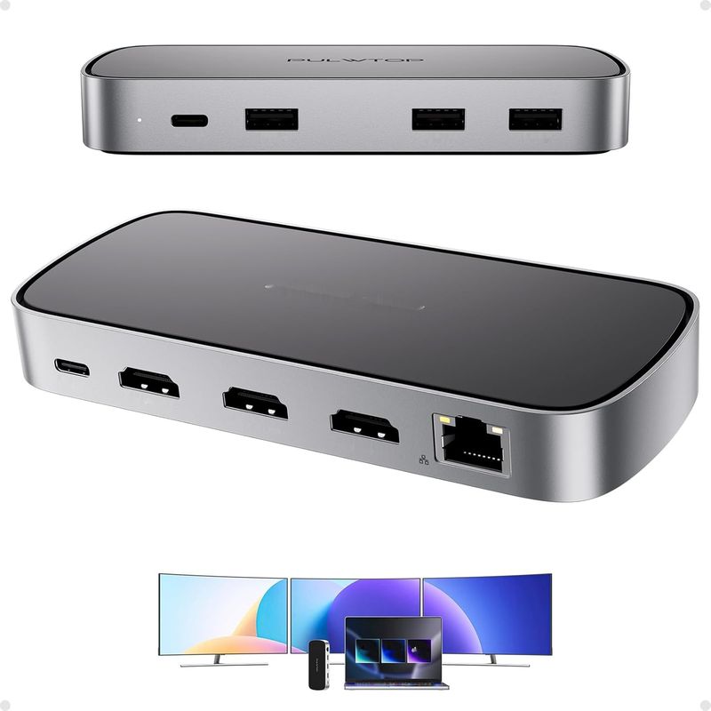 Stacja dokująca 9 w 1, USB-C z potrójnym wyświetlaniem, koncentrator 3