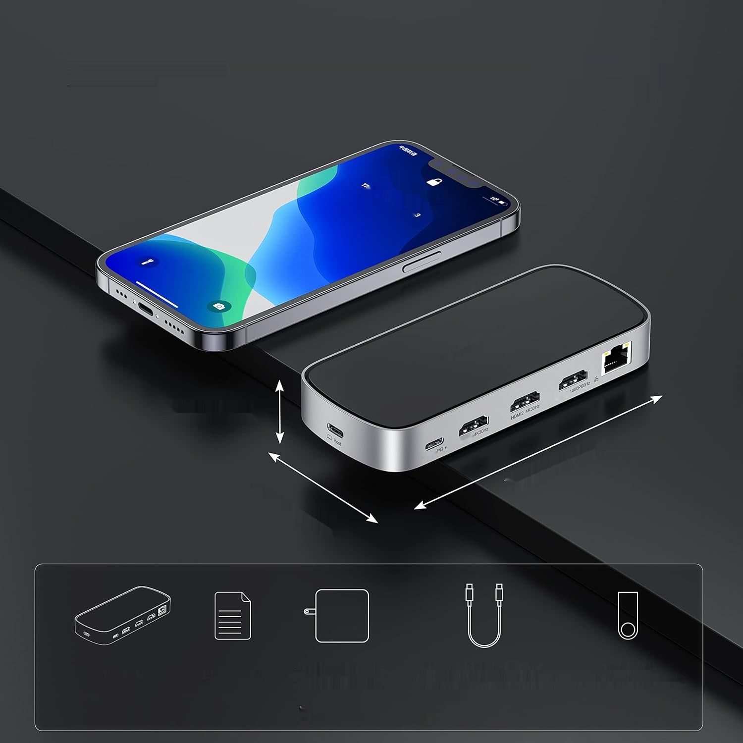 Stacja dokująca 9 w 1, USB-C z potrójnym wyświetlaniem, koncentrator 3