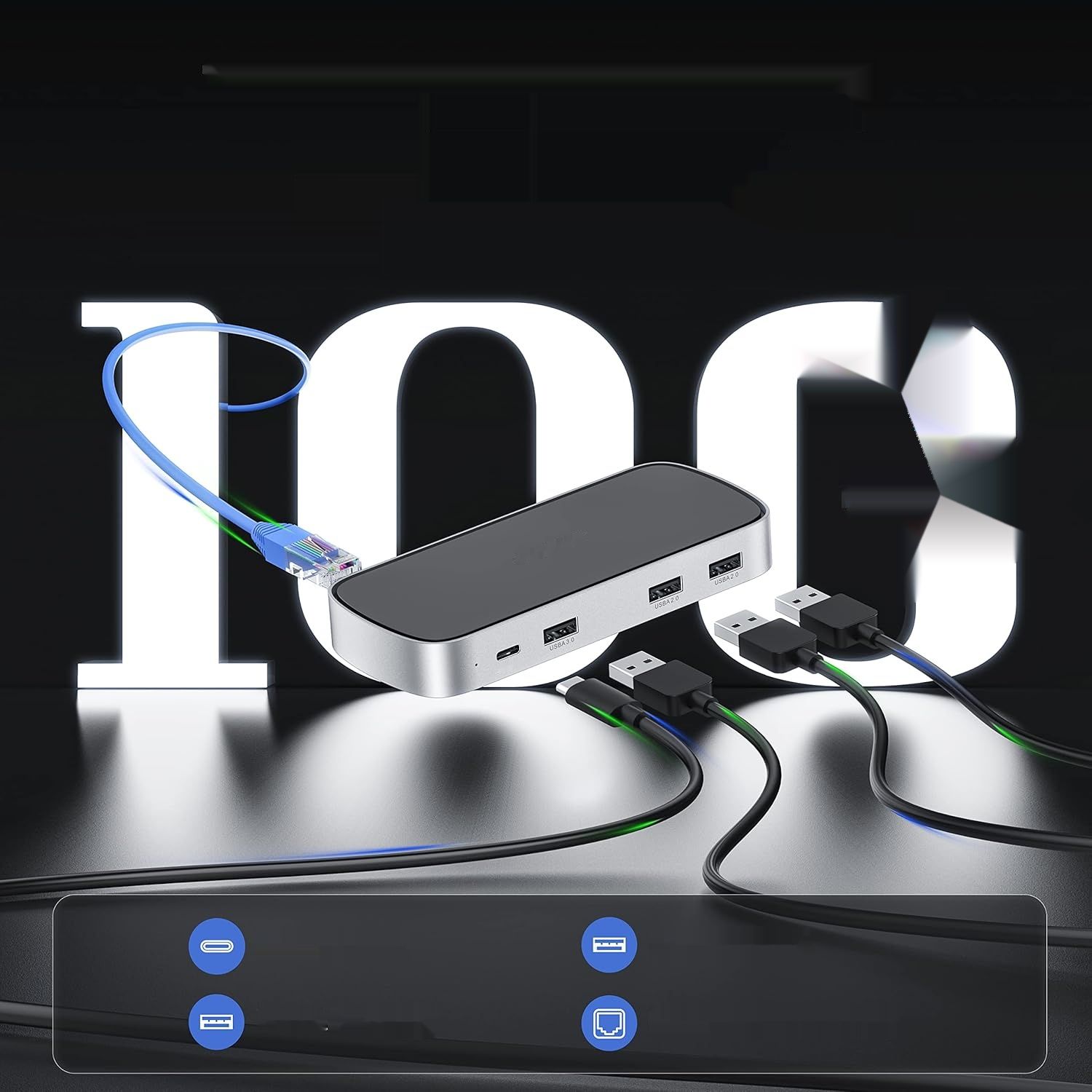 Stacja dokująca 9 w 1, USB-C z potrójnym wyświetlaniem, koncentrator 3