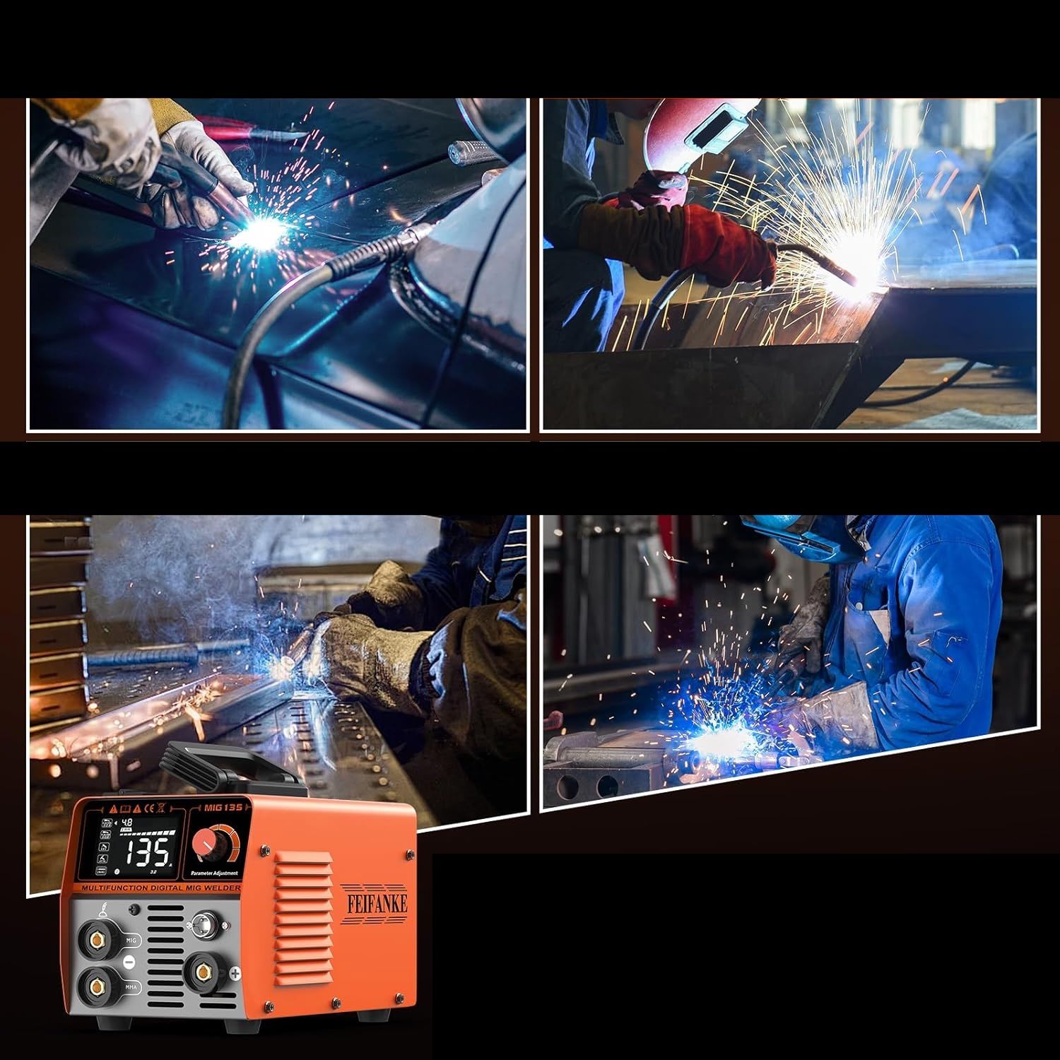 MIG135 Spawarka 3 w 1 MIG/ARC/Lift TIG bez gazu 135A 220V z synergicznym sterowaniem