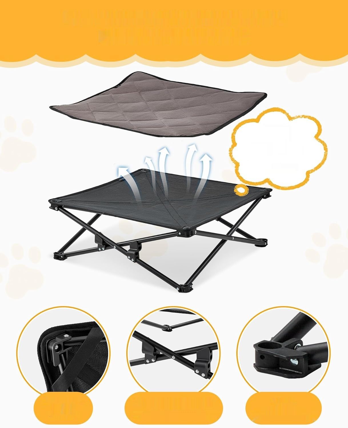 ingCamp podwyższone łóżko dla psa z wyjmowaną matą zamszową, 57 x 57 x 23 cm