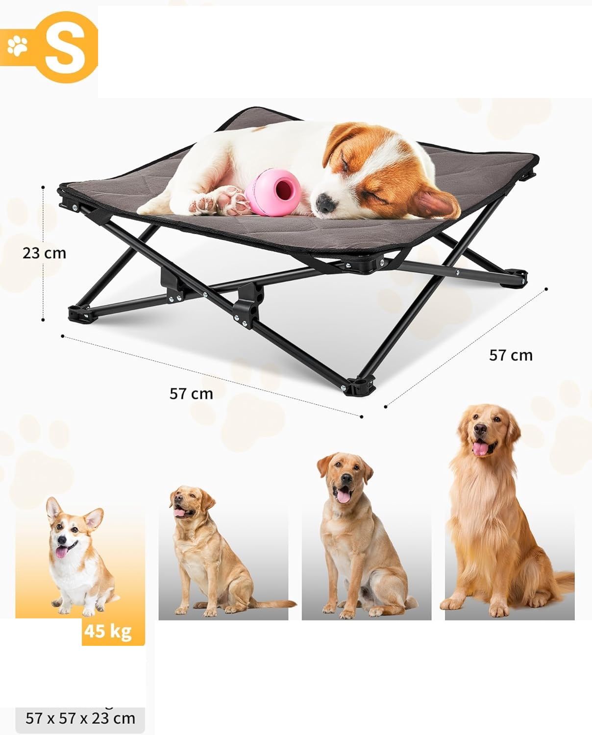 ingCamp podwyższone łóżko dla psa z wyjmowaną matą zamszową, 57 x 57 x 23 cm