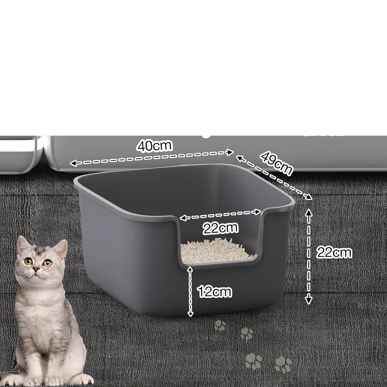 Suhaco kuweta dla kota z wysokim rantem, otwarty model, szara, rozmiar M