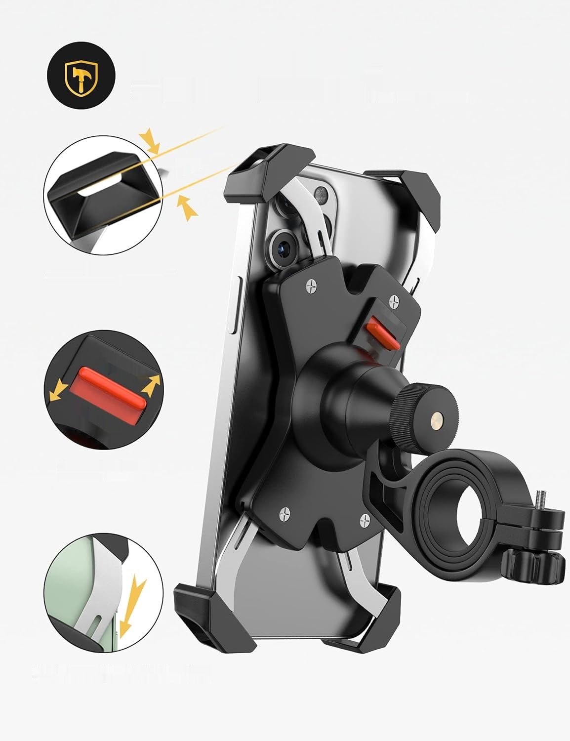 Uchwyt rowerowy na telefon Grefay, metalowy uchwyt na telefon do motoc