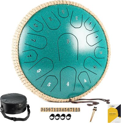 MeloBeat Zungentrommel 13'' 15 Töne D-Dur – Steel Tongue Drum Set (Zielony)