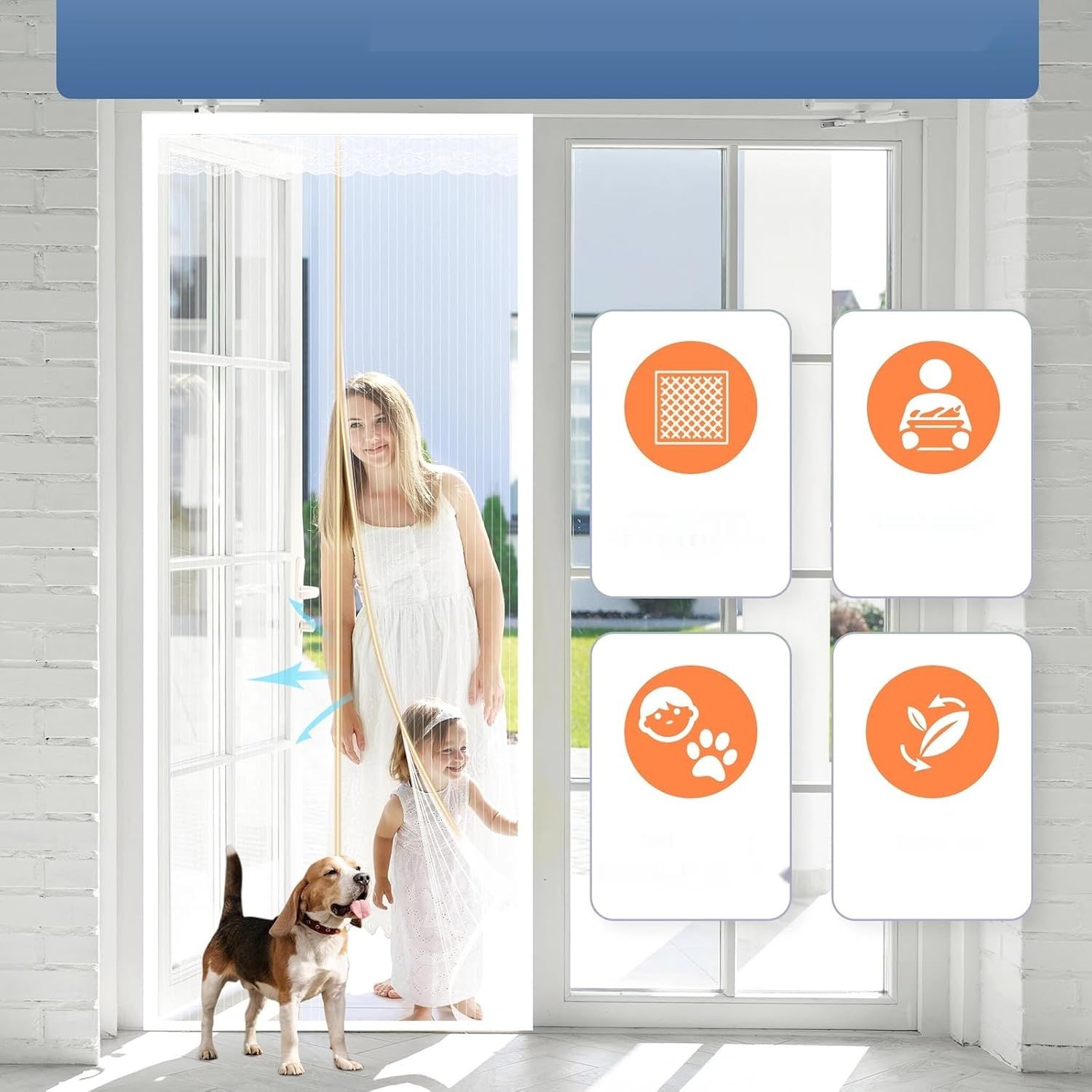 Fliegenvorhang Balkontür Magnet, Fliegengitter Terrassentür Ohne Bohren 90x200cm, Moskitonetz Tür, Fliegenschutz Türen, Insektenschutz Balkon Tür, Fly Screen Door Magnetic(Weiß)