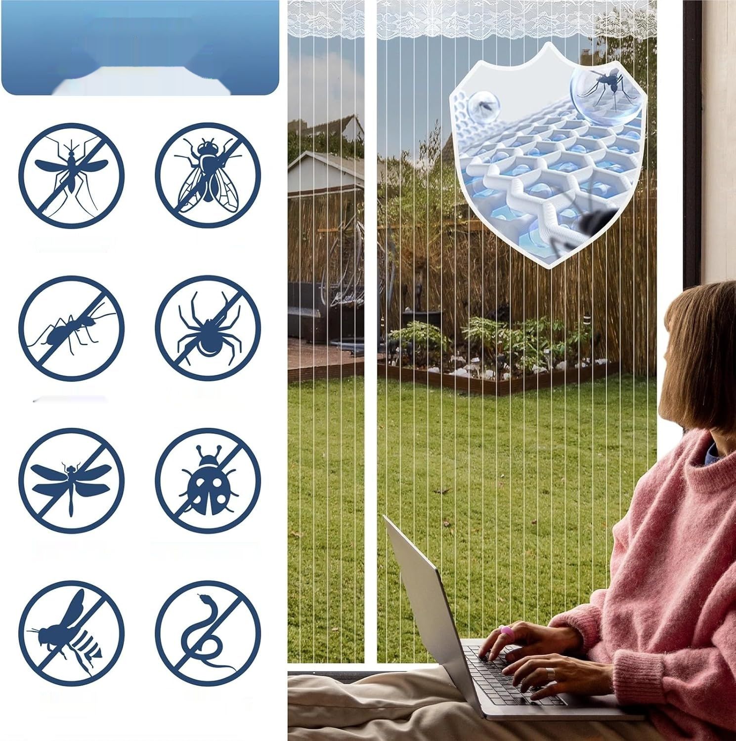 Fliegenvorhang Balkontür Magnet, Fliegengitter Terrassentür Ohne Bohren 90x200cm, Moskitonetz Tür, Fliegenschutz Türen, Insektenschutz Balkon Tür, Fly Screen Door Magnetic(Weiß)