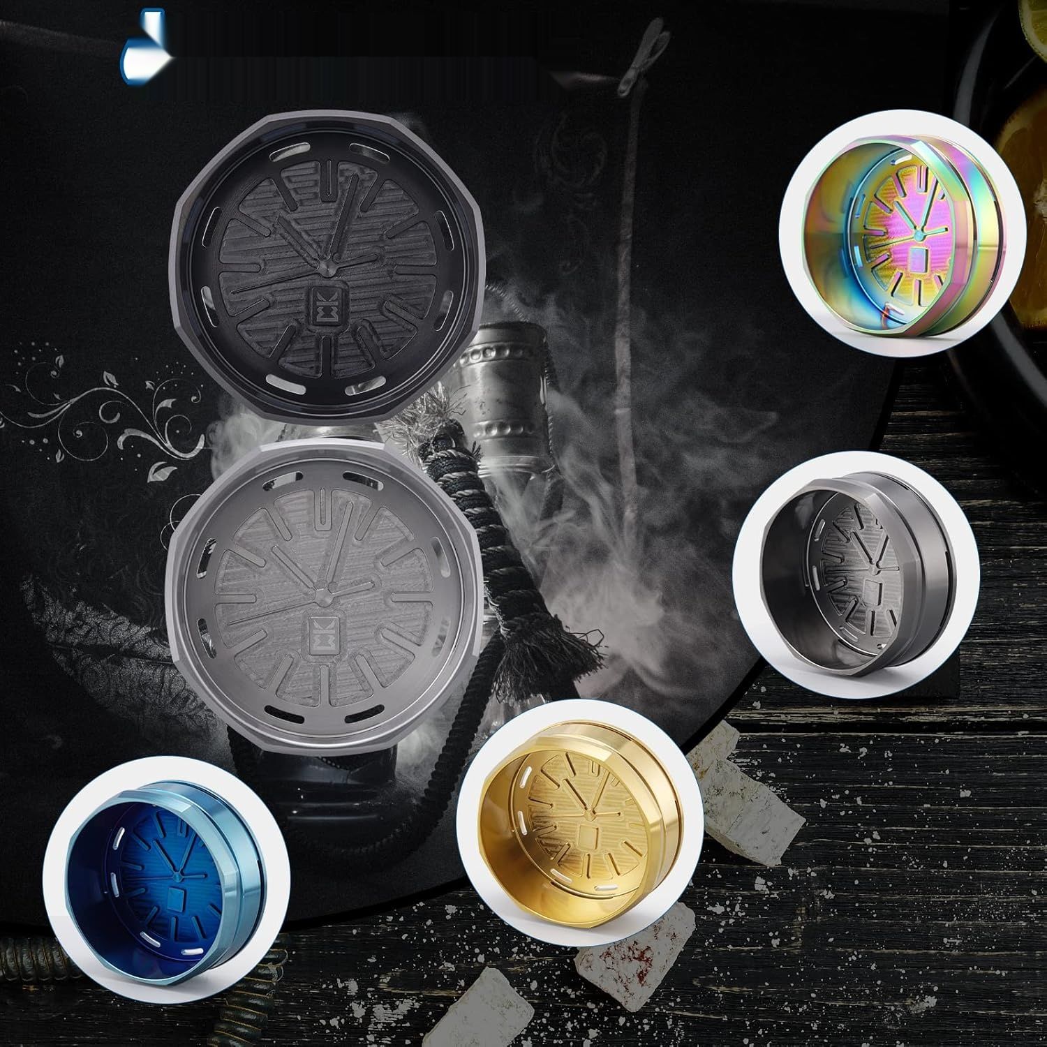 KITOSUN WatcHMD Charcoal Heat Management Device Stainless Steel HMD Coals Holders Tray, Easy Hold 3 Pieces 26 MM Coconut Charcoals Cubes (APwatcHMD-Black)