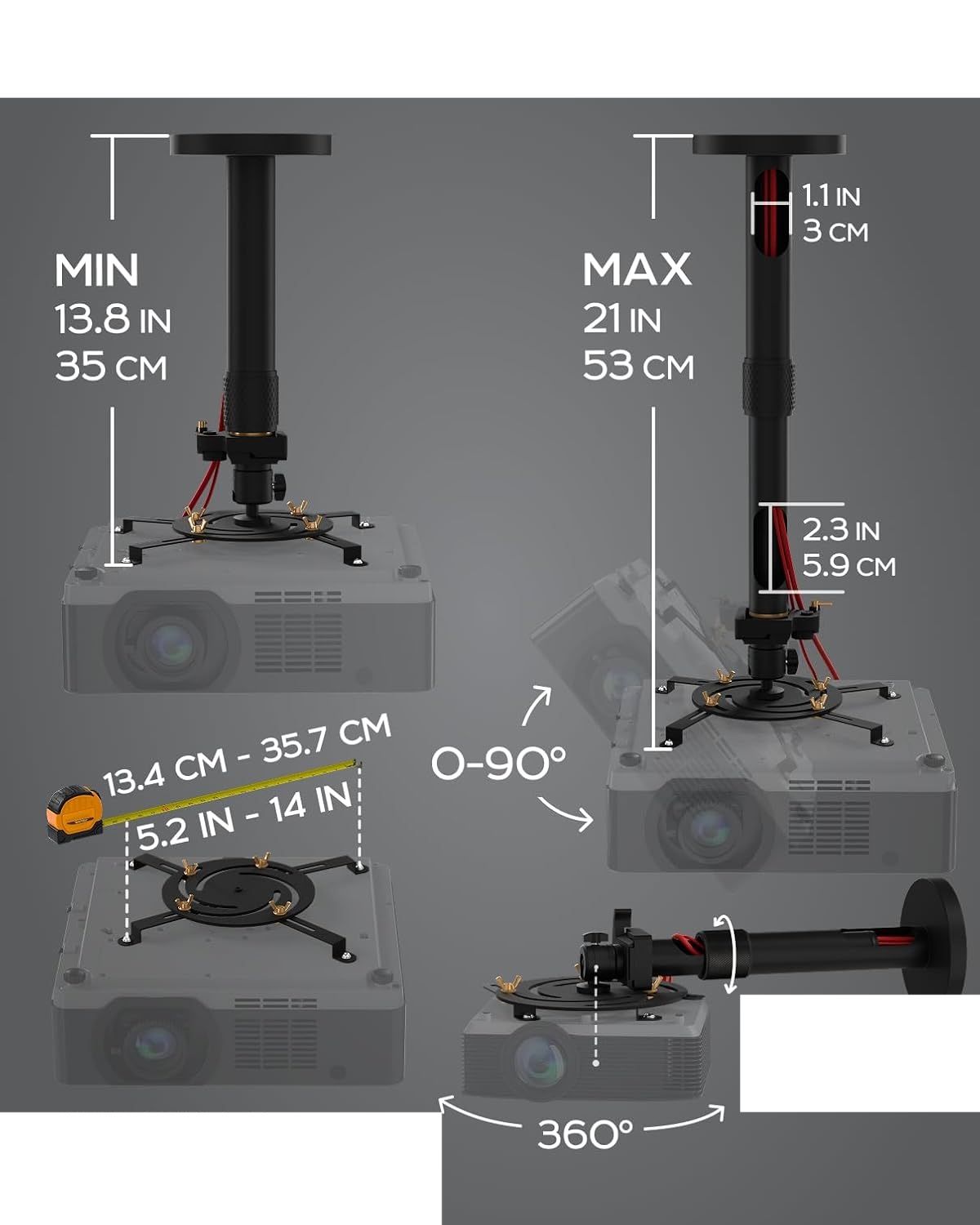 Uniwersalny uchwyt do projektora PropVue PM-35-53-QR-BL – sufitowy i ścienny