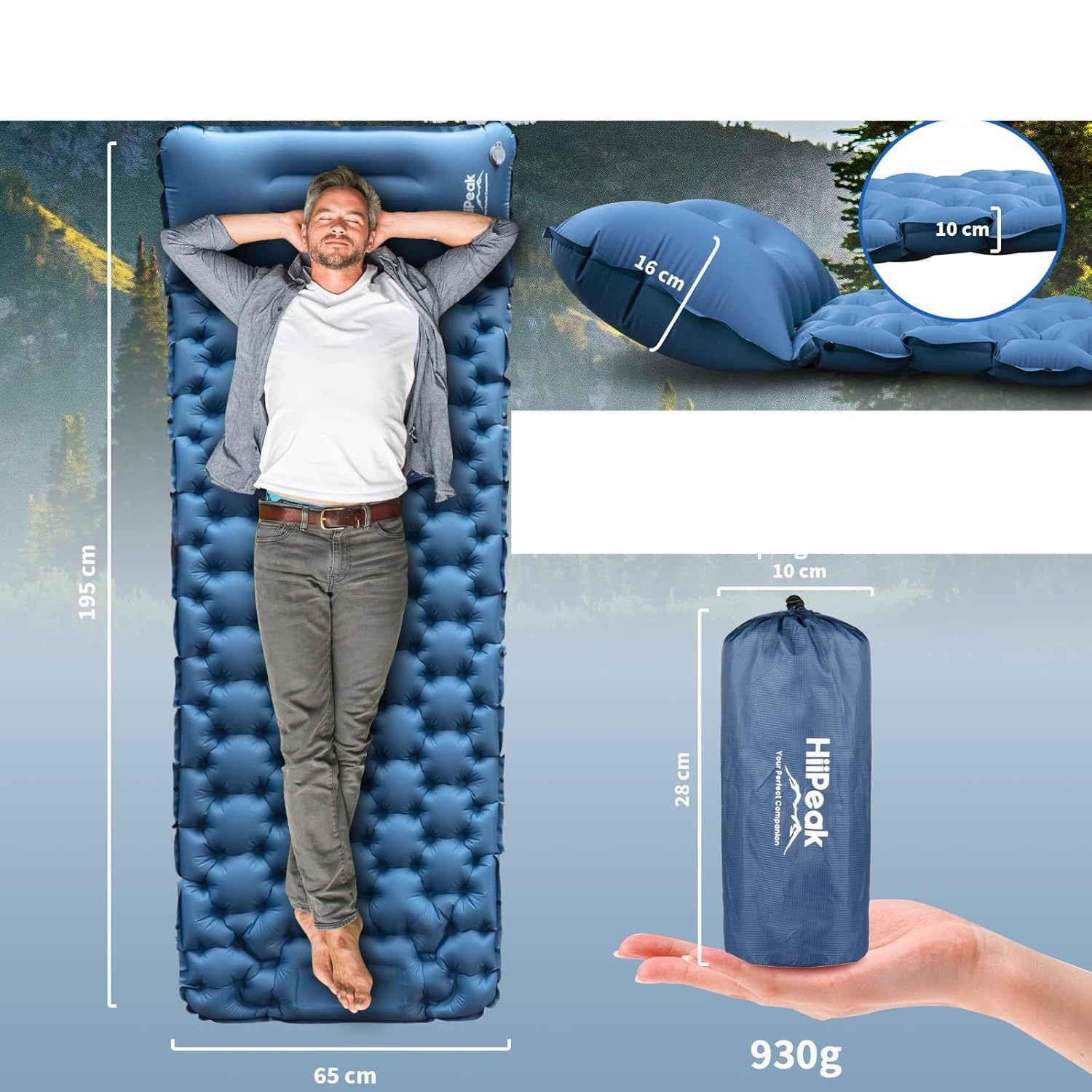 HiiPeak Isomatte Camping z wbudowaną poduszką i pompką nożną