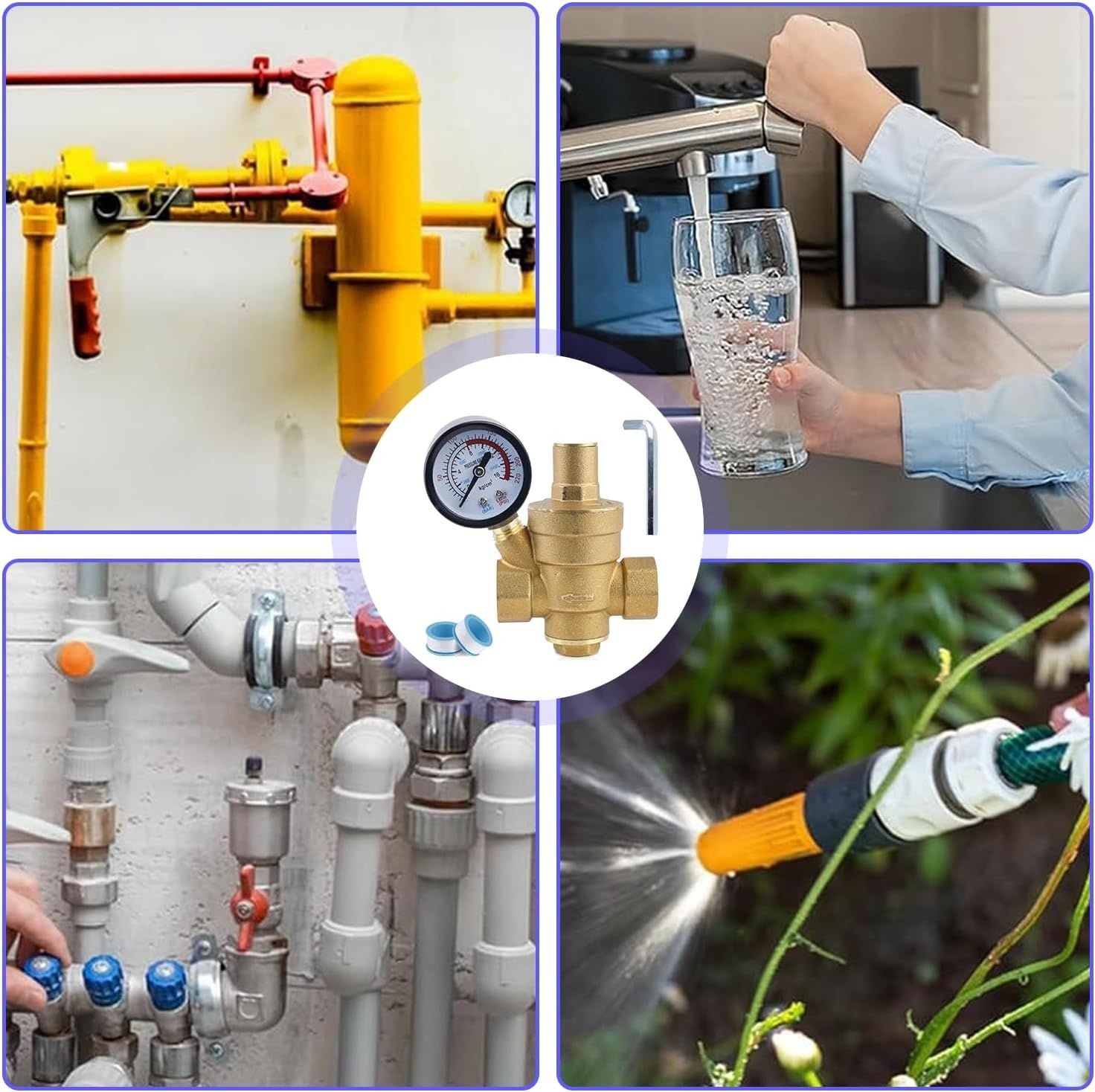 Reduktor ciśnienia do wody 1/2" DN15 z manometrem TOATELU