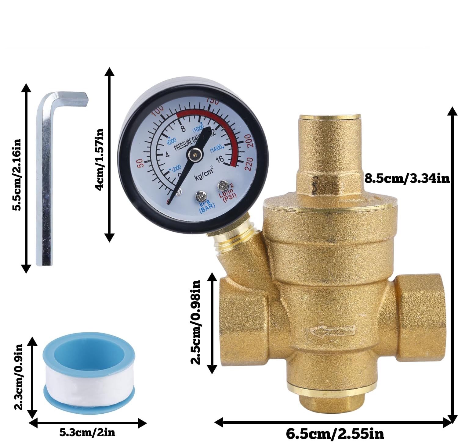 Reduktor ciśnienia do wody 1/2" DN15 z manometrem TOATELU
