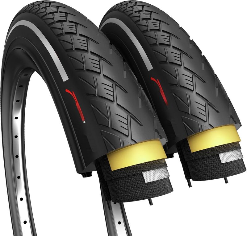 Fincci Roam opony rowerowe 700x35 – para odblaskowych opon z 3 mm ochr