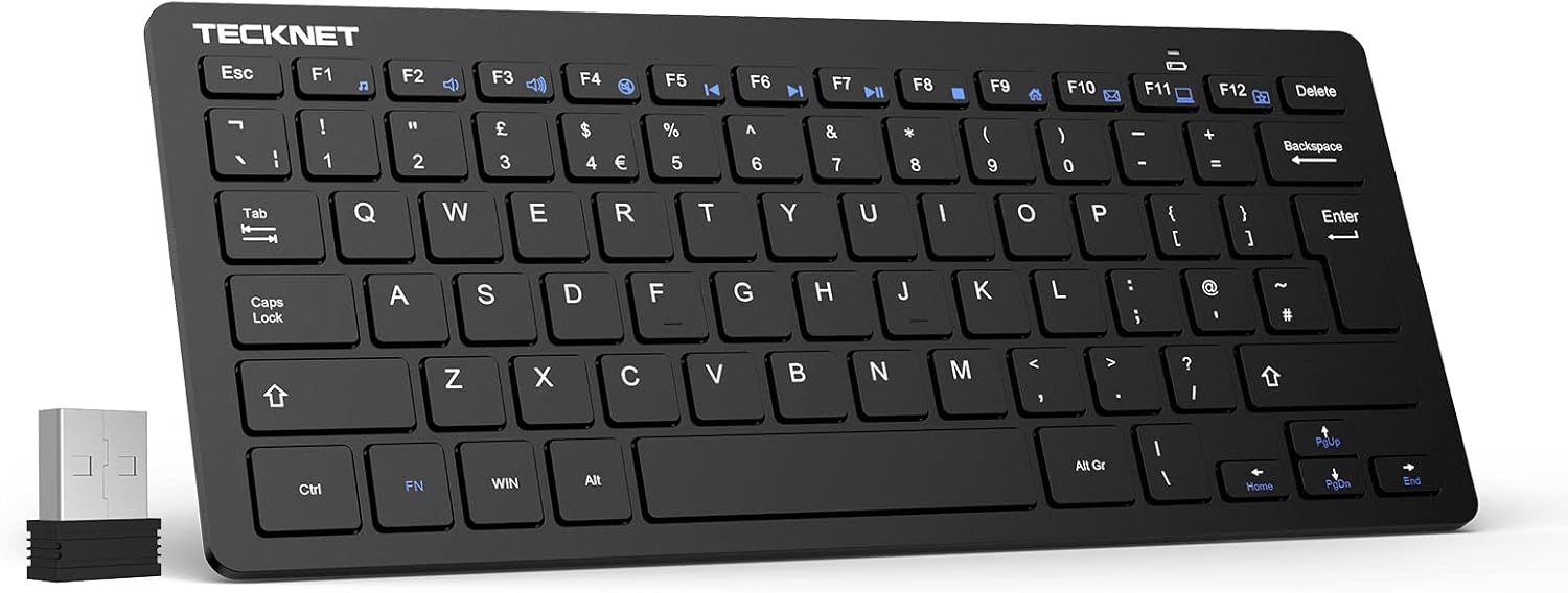 TECKNET Slim bezprzewodowa klawiatura QWERTZ z nano odbiornikiem USB – czarna