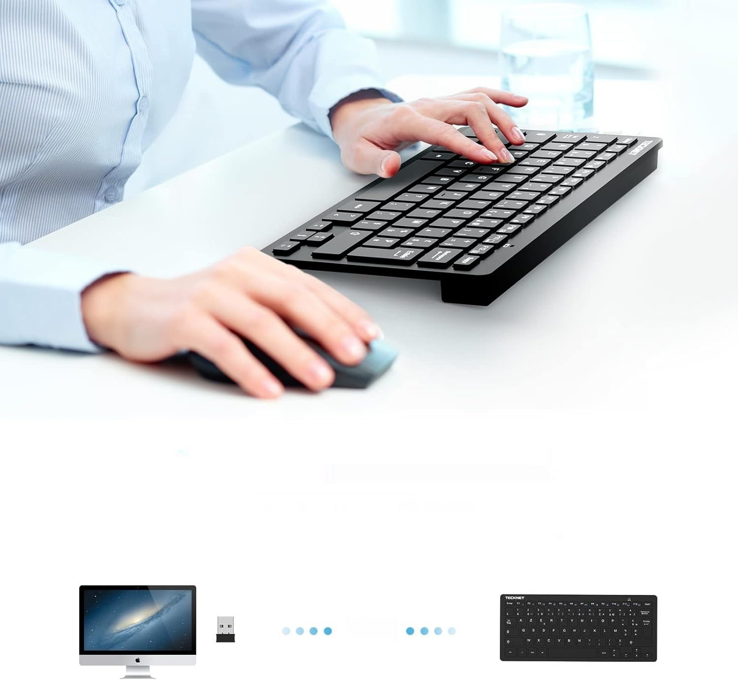 TECKNET Slim bezprzewodowa klawiatura QWERTZ z nano odbiornikiem USB – czarna