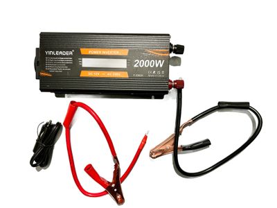 Yinleader Inwerter napięcia 12V na 220V 1000W / 2000W z wyświetlaczem LCD i 2x USB – czarny