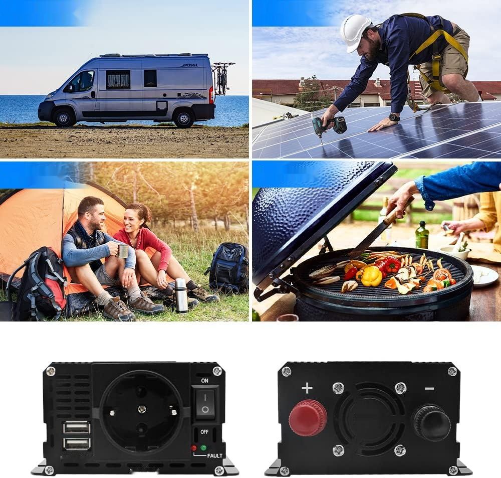 Yinleader Inwerter napięcia 12V na 220V 1000W / 2000W z wyświetlaczem LCD i 2x USB – czarny