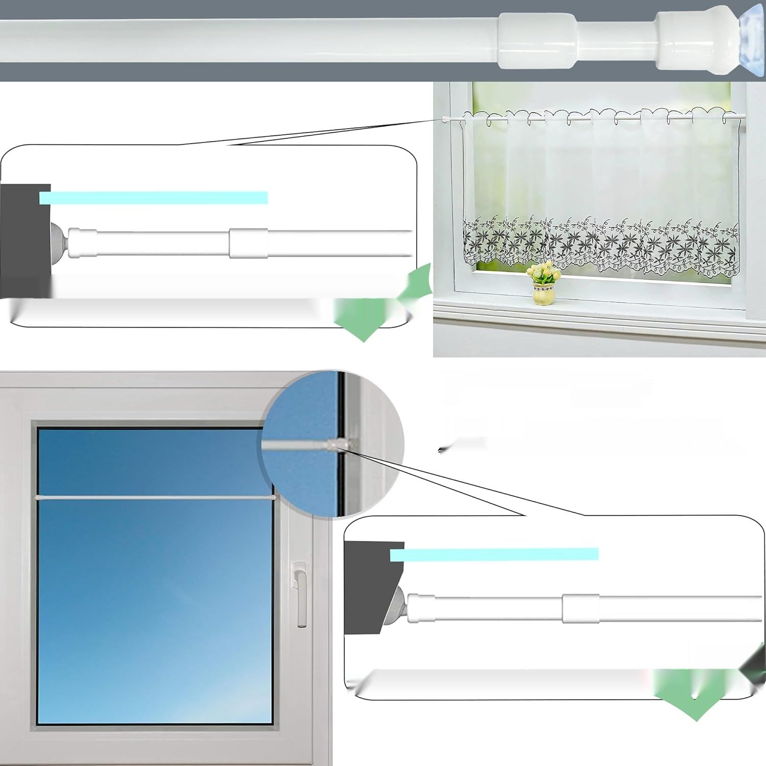 2 sztuki karniszy zaciskowych, karnisz do zasłon bez wiercenia, telesk