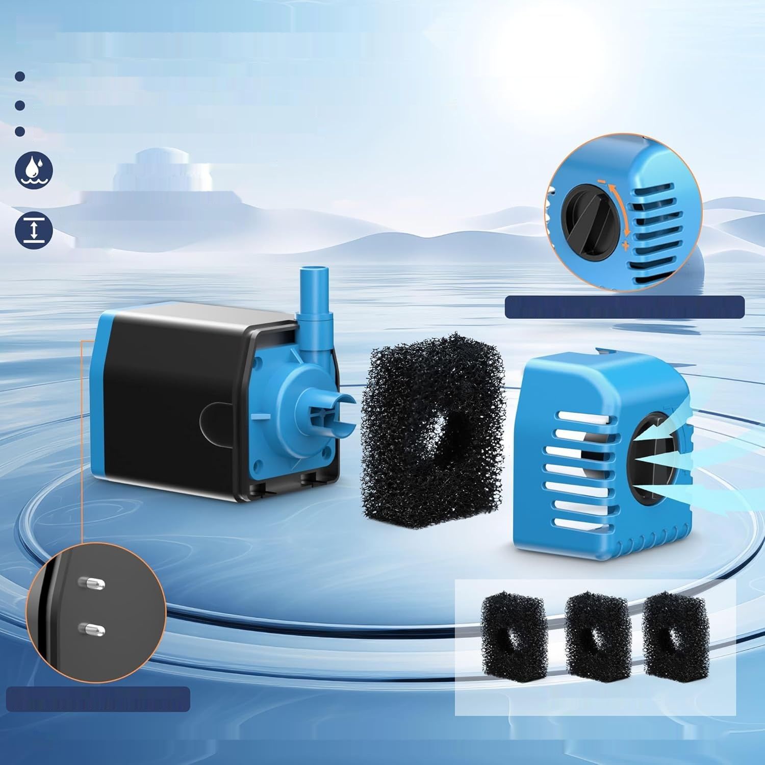 Biling, słoneczna pompa do oczka wodnego z filtrem, 12 W, 605 l/h, fon