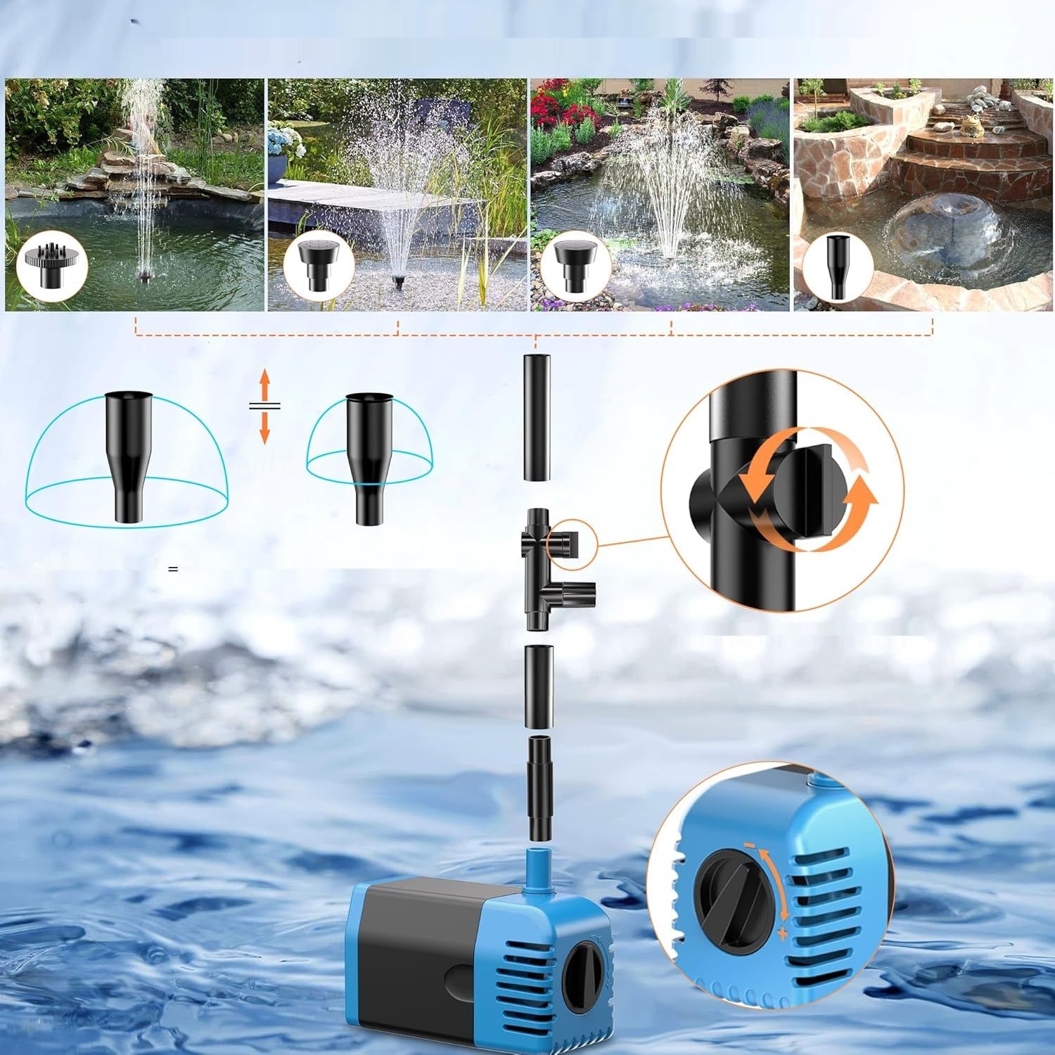 Biling, słoneczna pompa do oczka wodnego z filtrem, 12 W, 605 l/h, fon