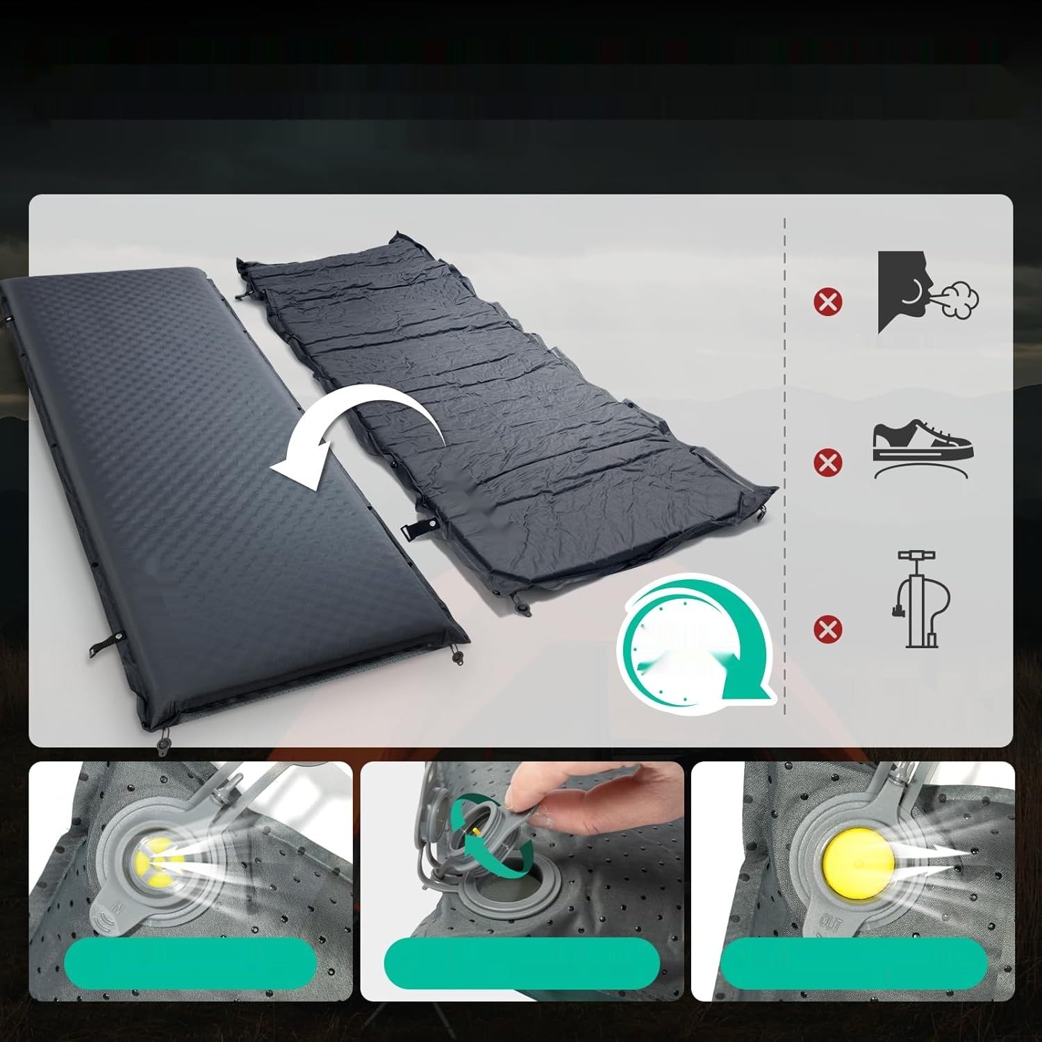 HIKENTURE samopompująca mata izolacyjna 10 cm – ciemnoszara