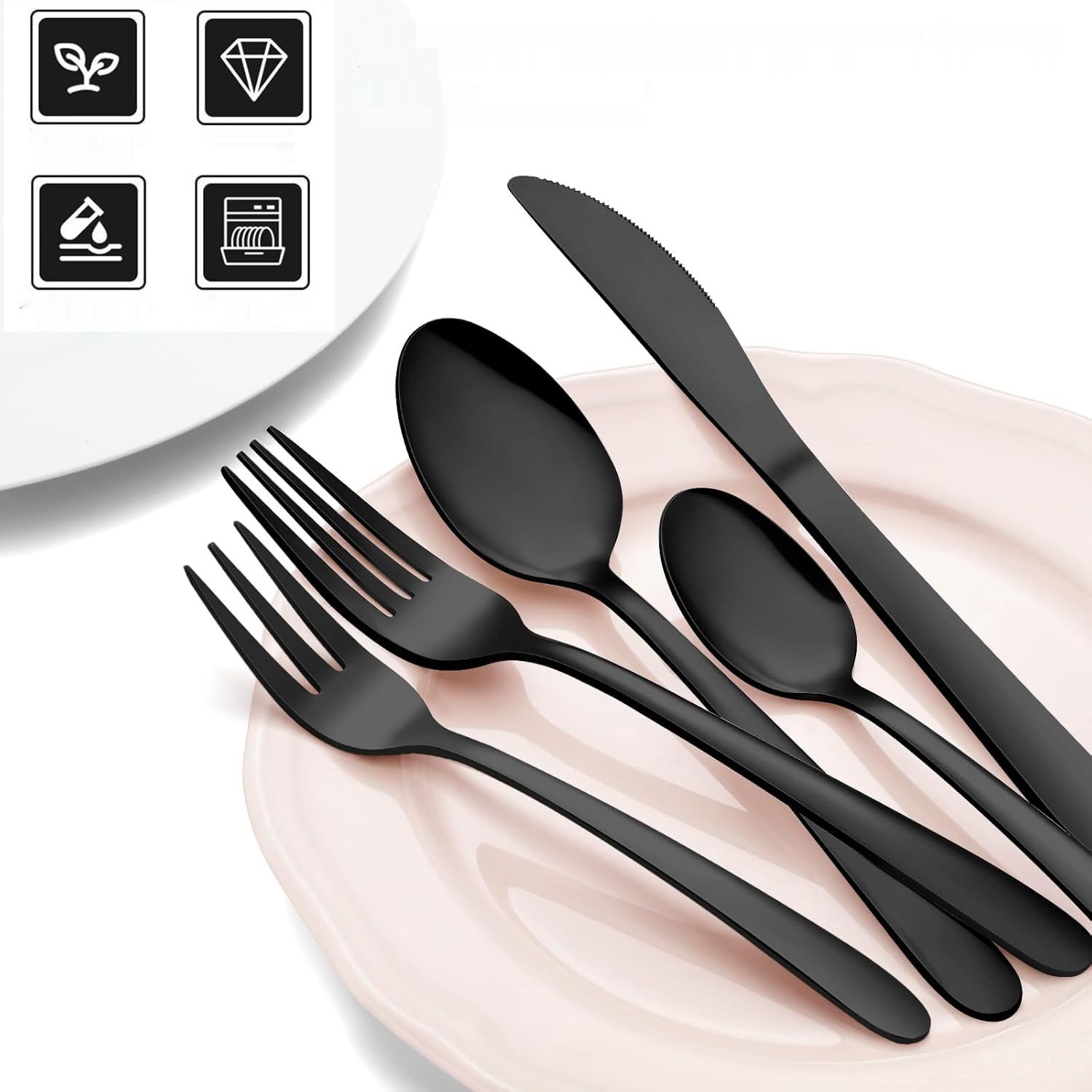 Besteck Set Pleafind 72-częściowe dla 12 osób, czarne matowe