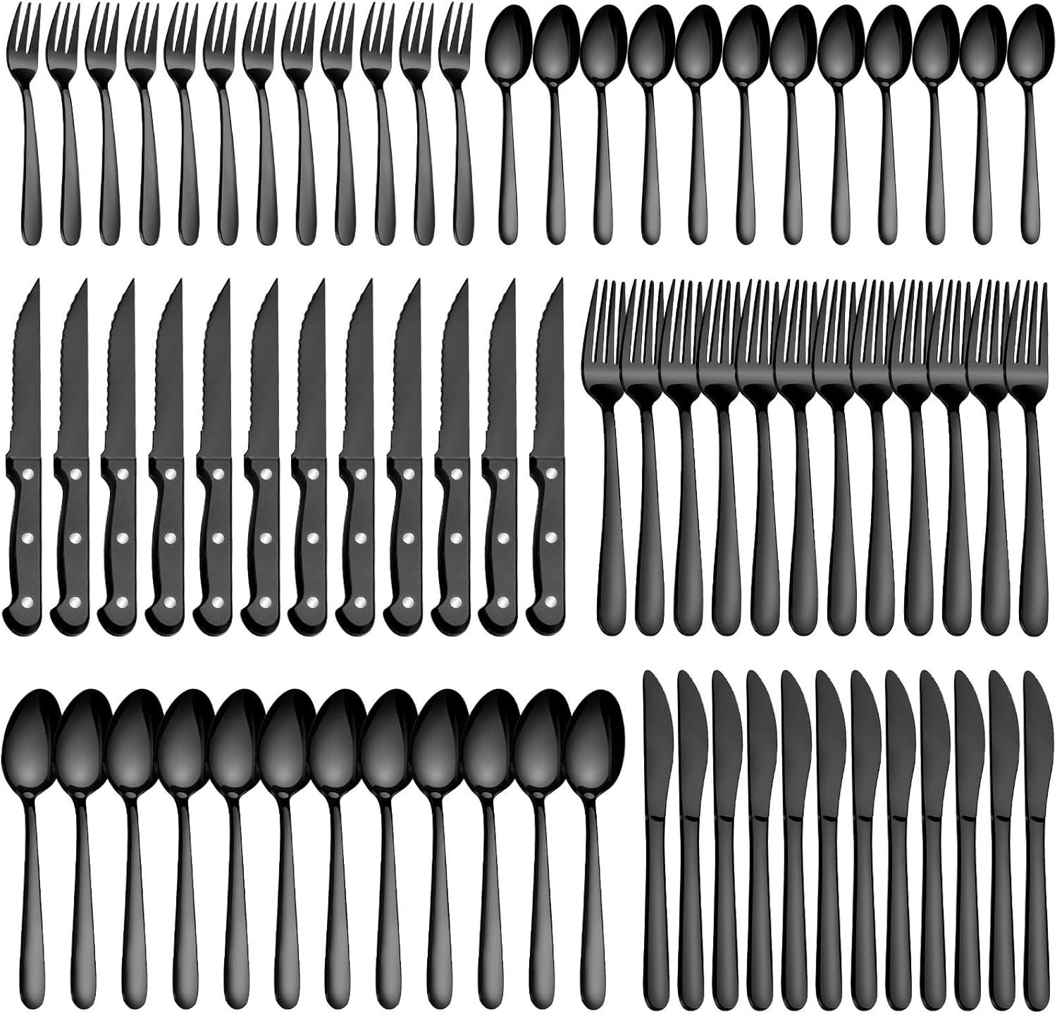 Besteck Set Pleafind 72-częściowe dla 12 osób, czarne matowe