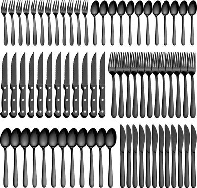 Besteck Set Pleafind 72-częściowe dla 12 osób, czarne matowe