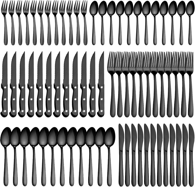 Besteck Set Pleafind 72-częściowe dla 12 osób, czarne matowe