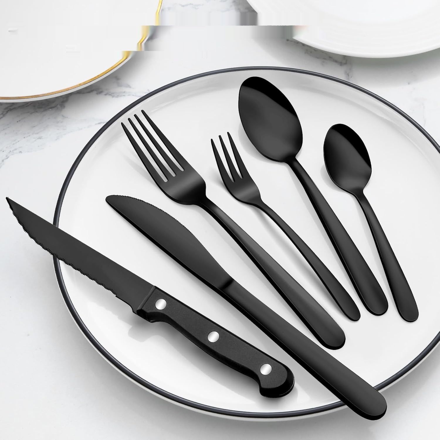 Besteck Set Pleafind 72-częściowe dla 12 osób, czarne matowe