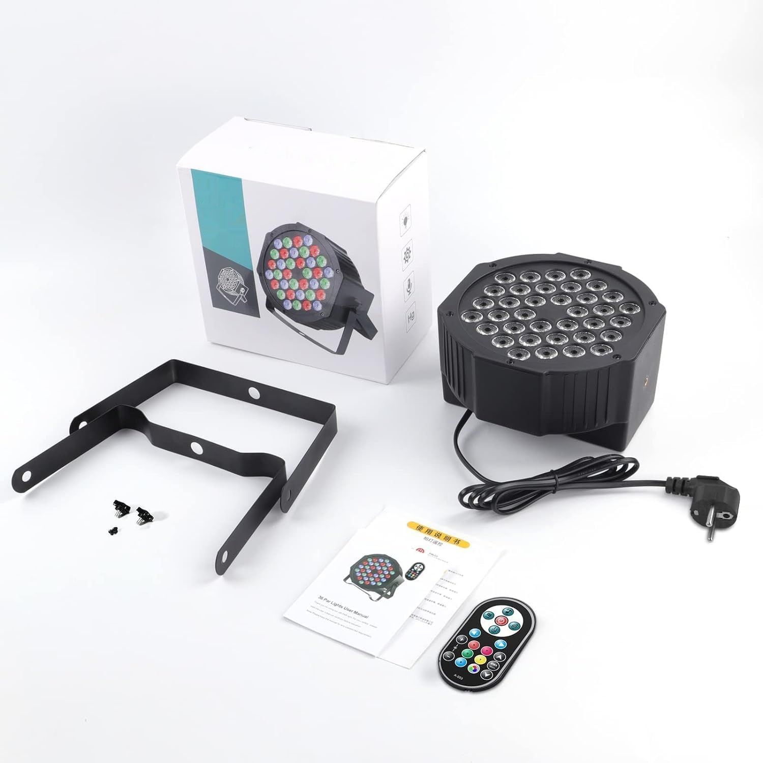 DELIBANG Zestaw 4 reflektorów LED Par 36 z torbą – RGB DMX Disco Light z pilotem