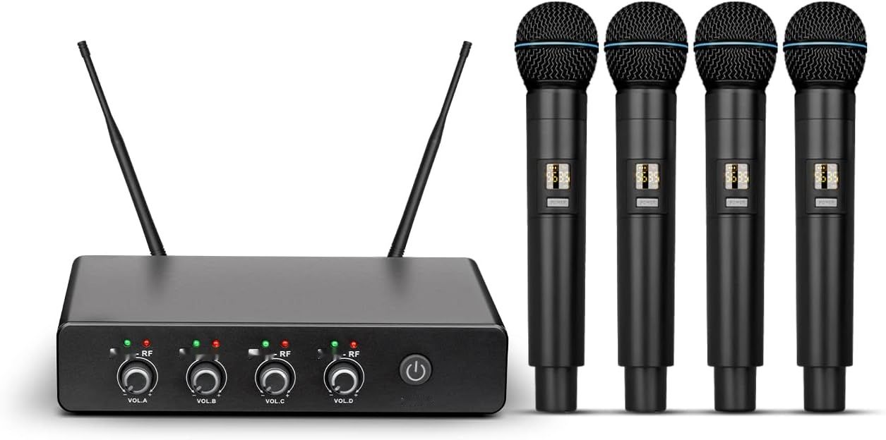 Depusheng R5 – Bezprzewodowy system mikrofonowy UHF z 4 mikrofonami ręcznymi