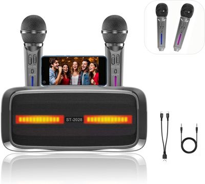 Karaoke Bluetooth AFAITH z 2 mikrofonami bezprzewodowymi – przenośny głośnik imprezowy z efektami świetlnymi