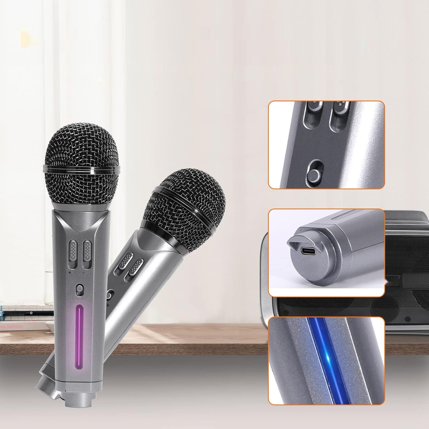 Karaoke Bluetooth AFAITH z 2 mikrofonami bezprzewodowymi – przenośny głośnik imprezowy z efektami świetlnymi