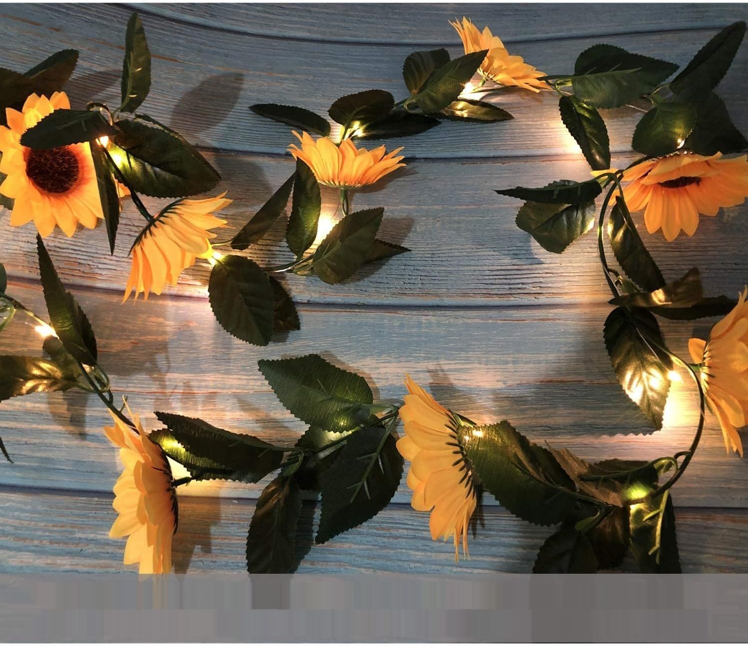 Zestaw 2 girland słonecznikowych z 60 diodami LED, 4,4 m, zasilanie bateryjne