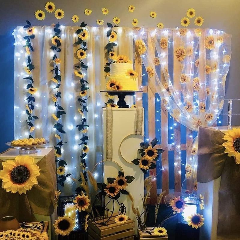 Zestaw 2 girland słonecznikowych z 60 diodami LED, 4,4 m, zasilanie bateryjne