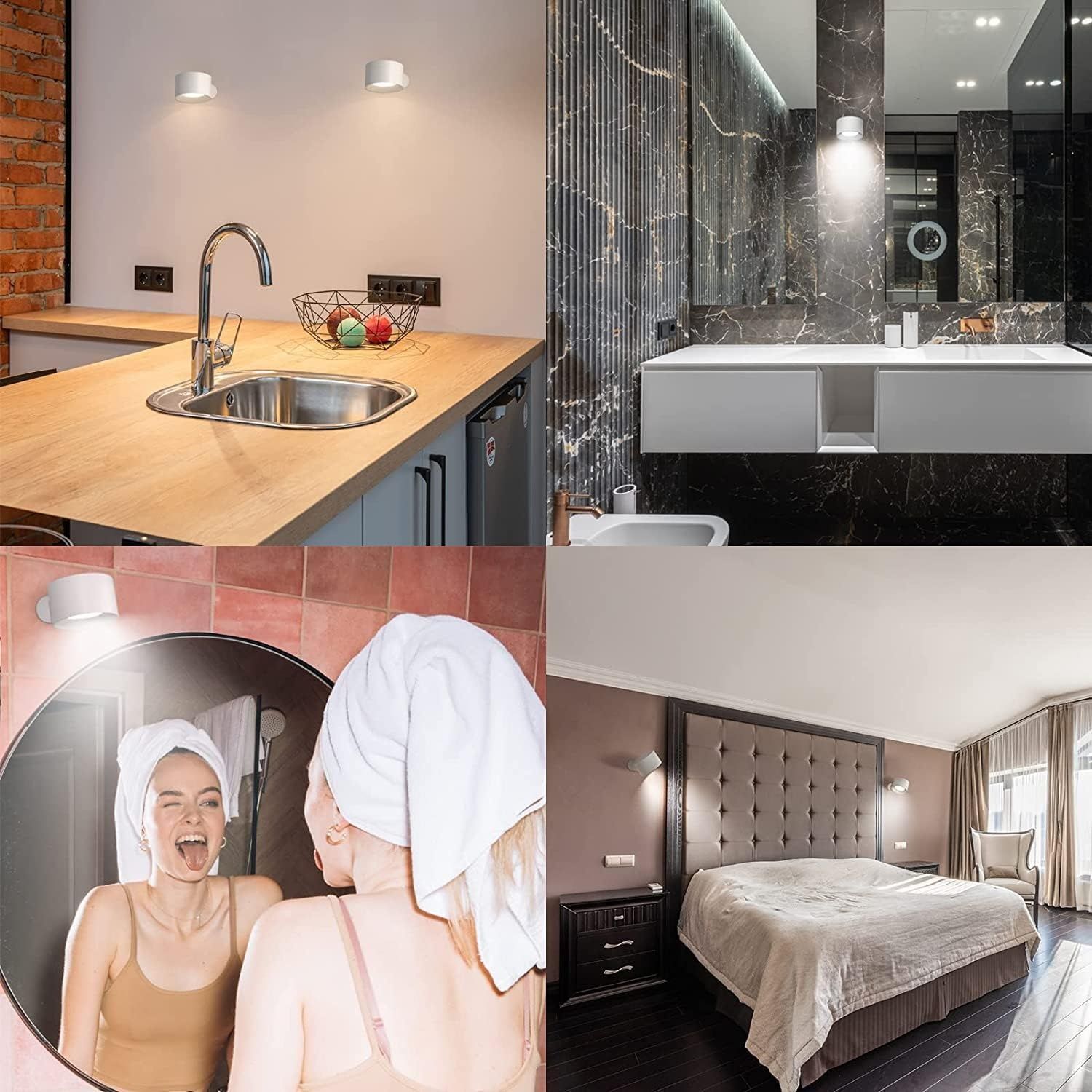 ma żółty odcień!!!     Feallive LED kinkiet wewnętrzny, lampka ścienna z akumulatorem 1 szt.,