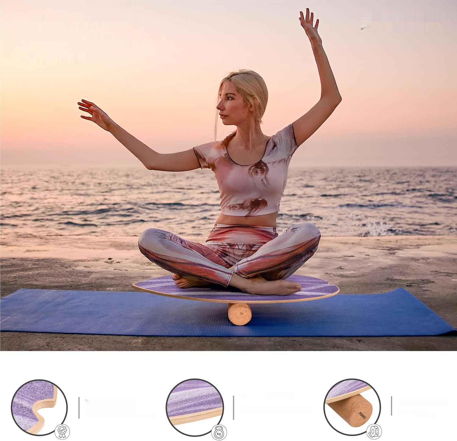 Zmienić FOTO na różowy!!!!       Deska równoważna POWRX z drewna – deska balansowa do treningu surfingω