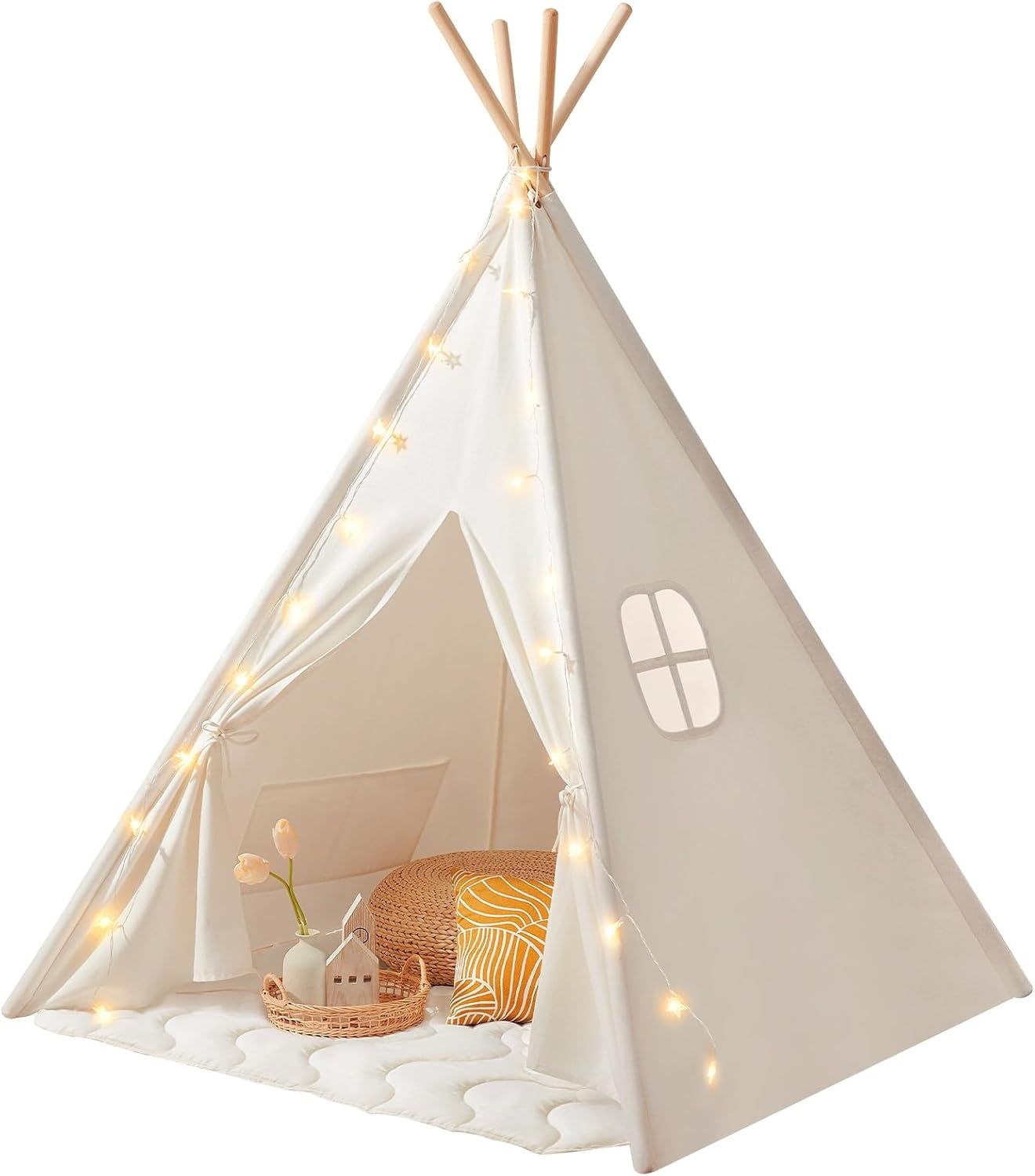 Tiny Land – Namiot tipi dla dzieci z matą, girlandą świetlną i torbą