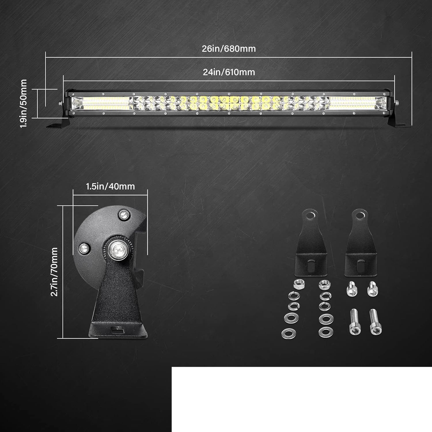 Willpower 24'' 216W LED Light Bar z uchwytem magnetycznym i wiązką przewodów 12V/24V